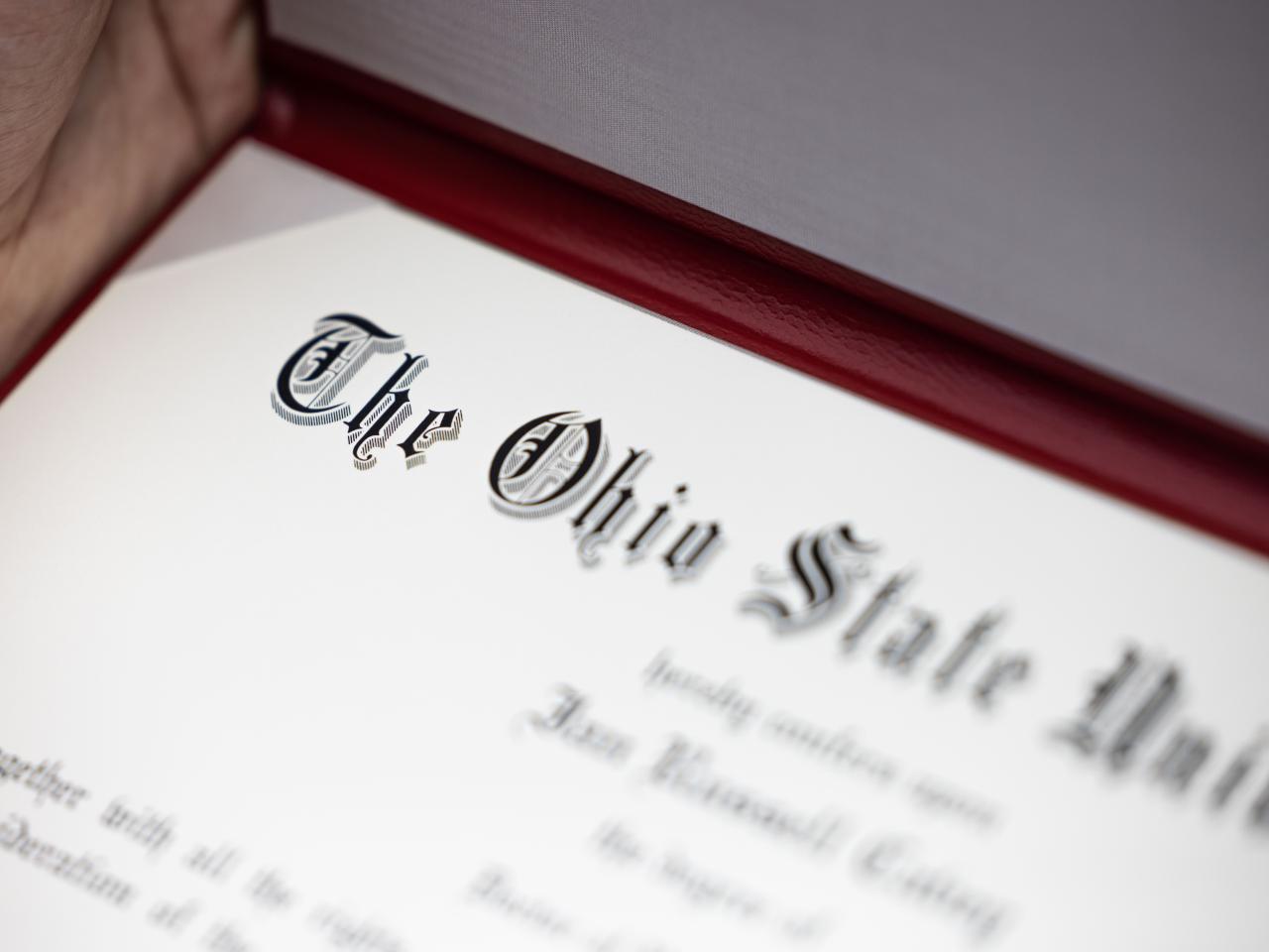 Close up of The Ohio State University Diploma